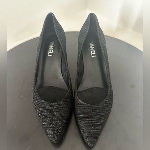 Vaneli Black and Metallic Kitten Heels